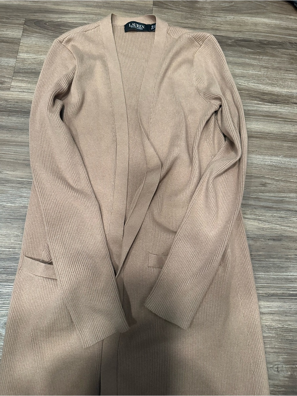 Ralph Lauren Camel Long Open-Front Cardigan - Picture 2 of 7